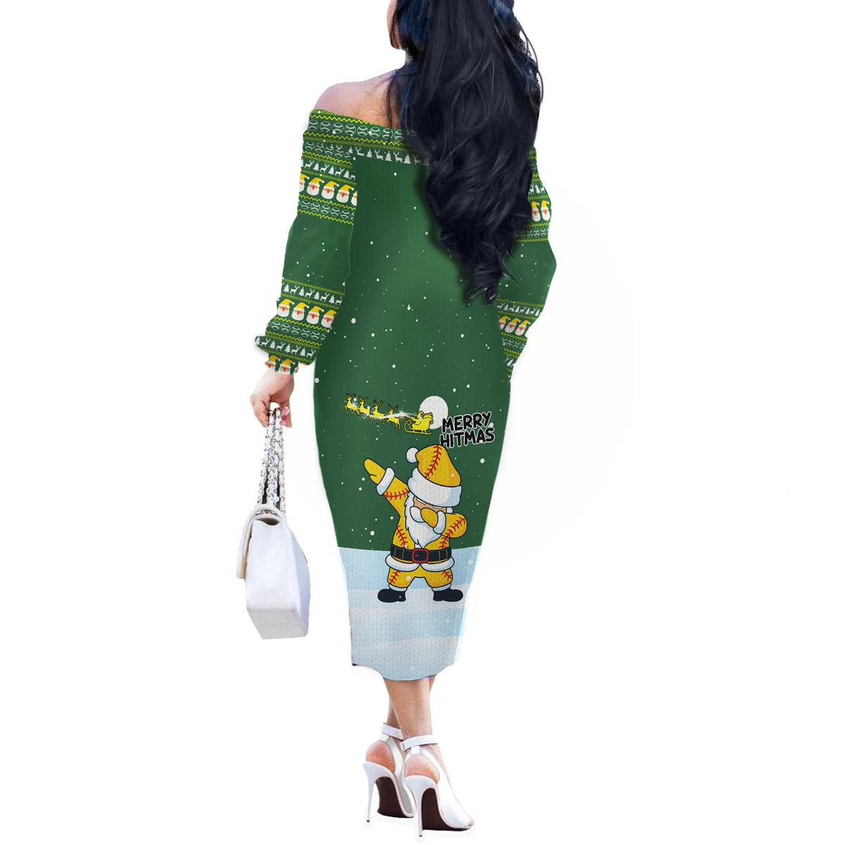 Merry Hitsmas Christmas Yall Christmas Off The Shoulder Long Sleeve Dress Xmas Holiday Patterns - Wonder Print Shop