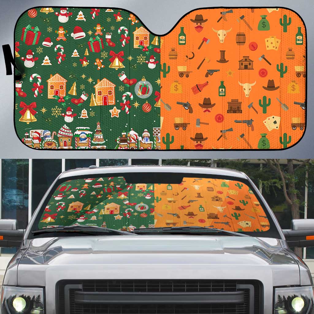 Merry Kiss My Texas Christmas Auto Sun Shade Xmas Holiday Patterns - Wonder Print Shop