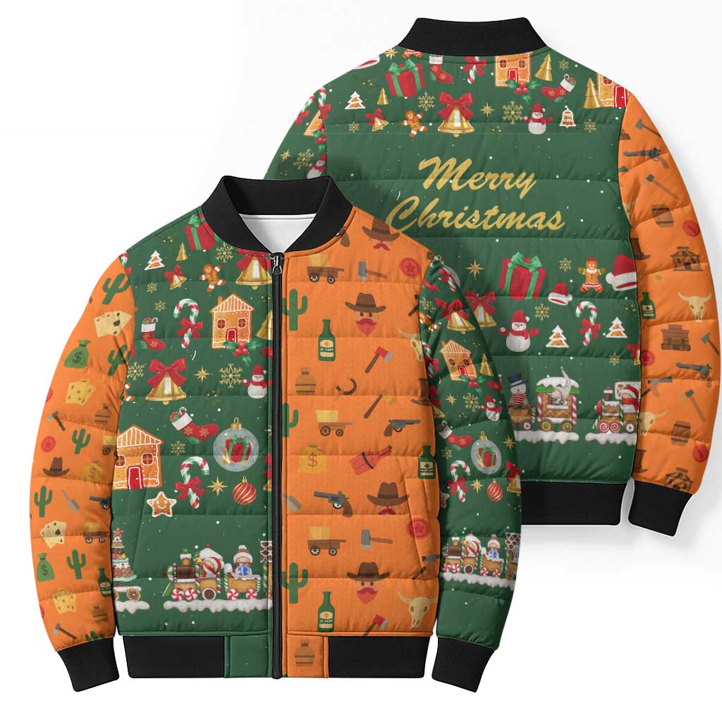 Merry Kiss My Texas Christmas Bomber Puffer Jacket Xmas Holiday Patterns - Wonder Print Shop