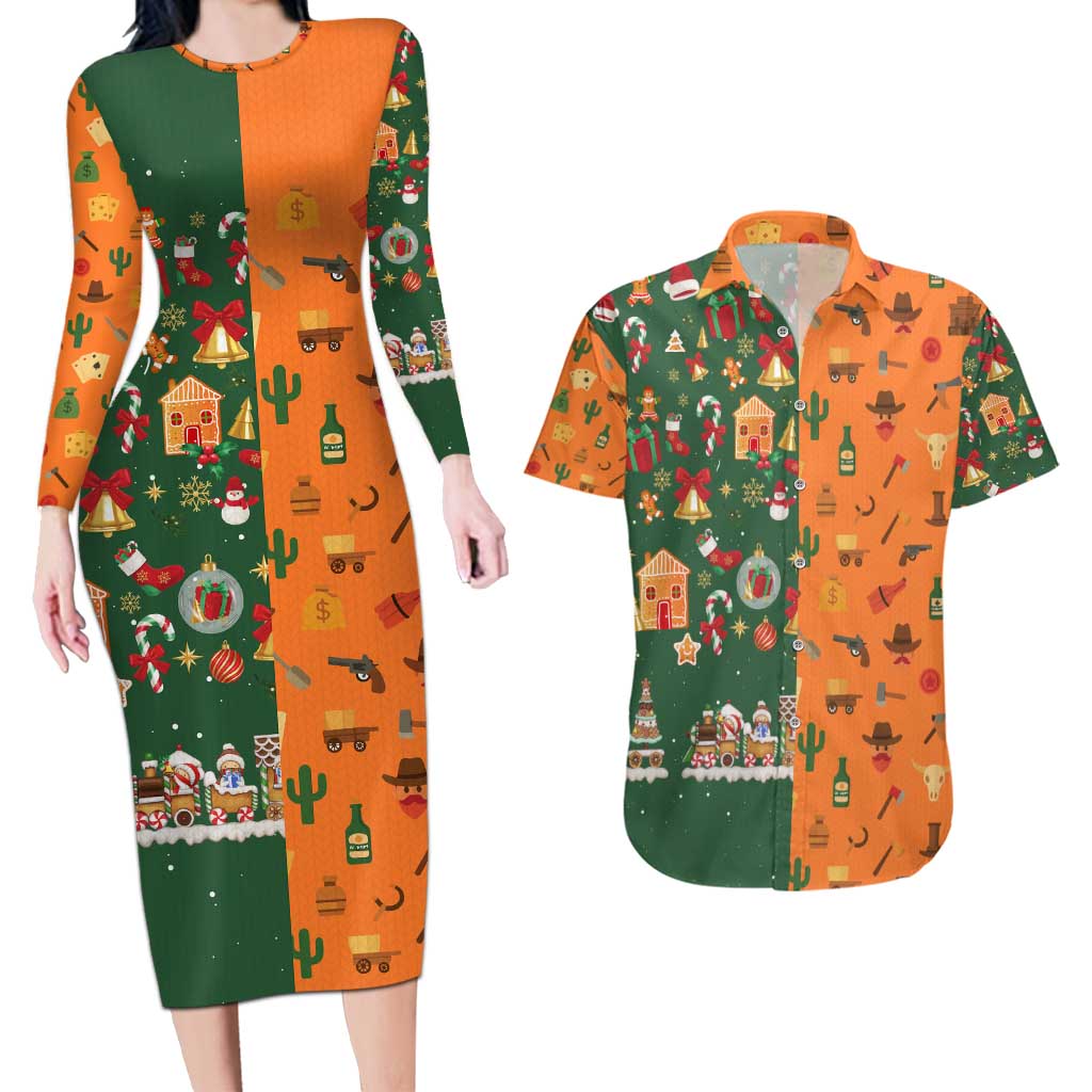 Merry Kiss My Texas Christmas Couples Matching Long Sleeve Bodycon Dress and Hawaiian Shirt Xmas Holiday Patterns - Wonder Print Shop