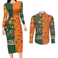 Merry Kiss My Texas Christmas Couples Matching Long Sleeve Bodycon Dress and Long Sleeve Button Shirt Xmas Holiday Patterns - Wonder Print Shop