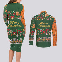 Merry Kiss My Texas Christmas Couples Matching Long Sleeve Bodycon Dress and Long Sleeve Button Shirt Xmas Holiday Patterns - Wonder Print Shop