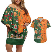 Merry Kiss My Texas Christmas Couples Matching Off Shoulder Short Dress and Hawaiian Shirt Xmas Holiday Patterns - Wonder Print Shop