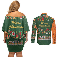 Merry Kiss My Texas Christmas Couples Matching Off Shoulder Short Dress and Long Sleeve Button Shirt Xmas Holiday Patterns - Wonder Print Shop