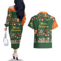 Merry Kiss My Texas Christmas Couples Matching Off The Shoulder Long Sleeve Dress and Hawaiian Shirt Xmas Holiday Patterns - Wonder Print Shop