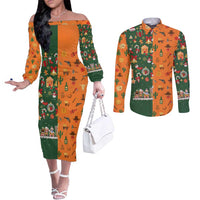 Merry Kiss My Texas Christmas Couples Matching Off The Shoulder Long Sleeve Dress and Long Sleeve Button Shirt Xmas Holiday Patterns - Wonder Print Shop