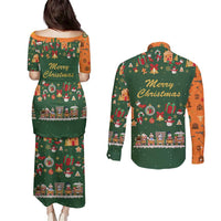 Merry Kiss My Texas Christmas Couples Matching Puletasi and Long Sleeve Button Shirt Xmas Holiday Patterns - Wonder Print Shop