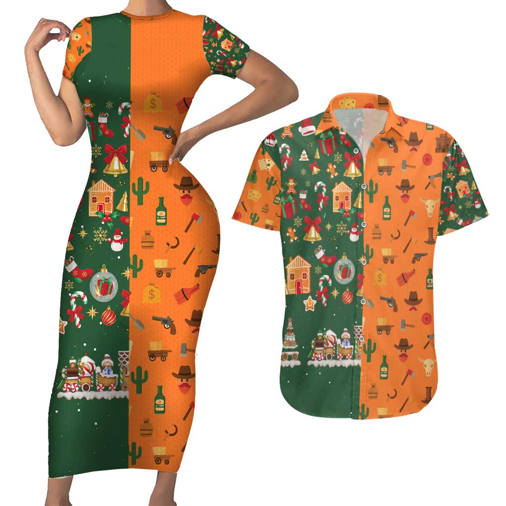 Merry Kiss My Texas Christmas Couples Matching Short Sleeve Bodycon Dress and Hawaiian Shirt Xmas Holiday Patterns - Wonder Print Shop