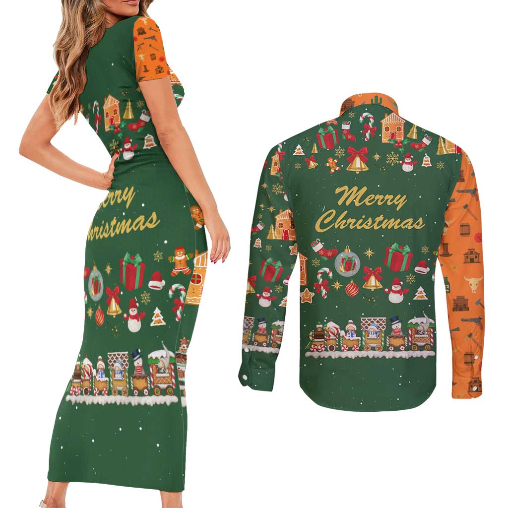 Merry Kiss My Texas Christmas Couples Matching Short Sleeve Bodycon Dress and Long Sleeve Button Shirt Xmas Holiday Patterns - Wonder Print Shop