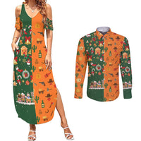 Merry Kiss My Texas Christmas Couples Matching Summer Maxi Dress and Long Sleeve Button Shirt Xmas Holiday Patterns - Wonder Print Shop