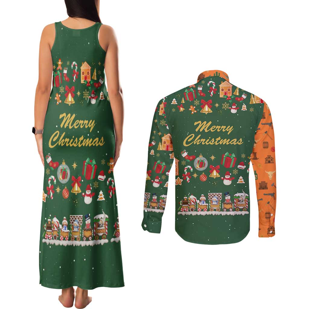 Merry Kiss My Texas Christmas Couples Matching Tank Maxi Dress and Long Sleeve Button Shirt Xmas Holiday Patterns - Wonder Print Shop