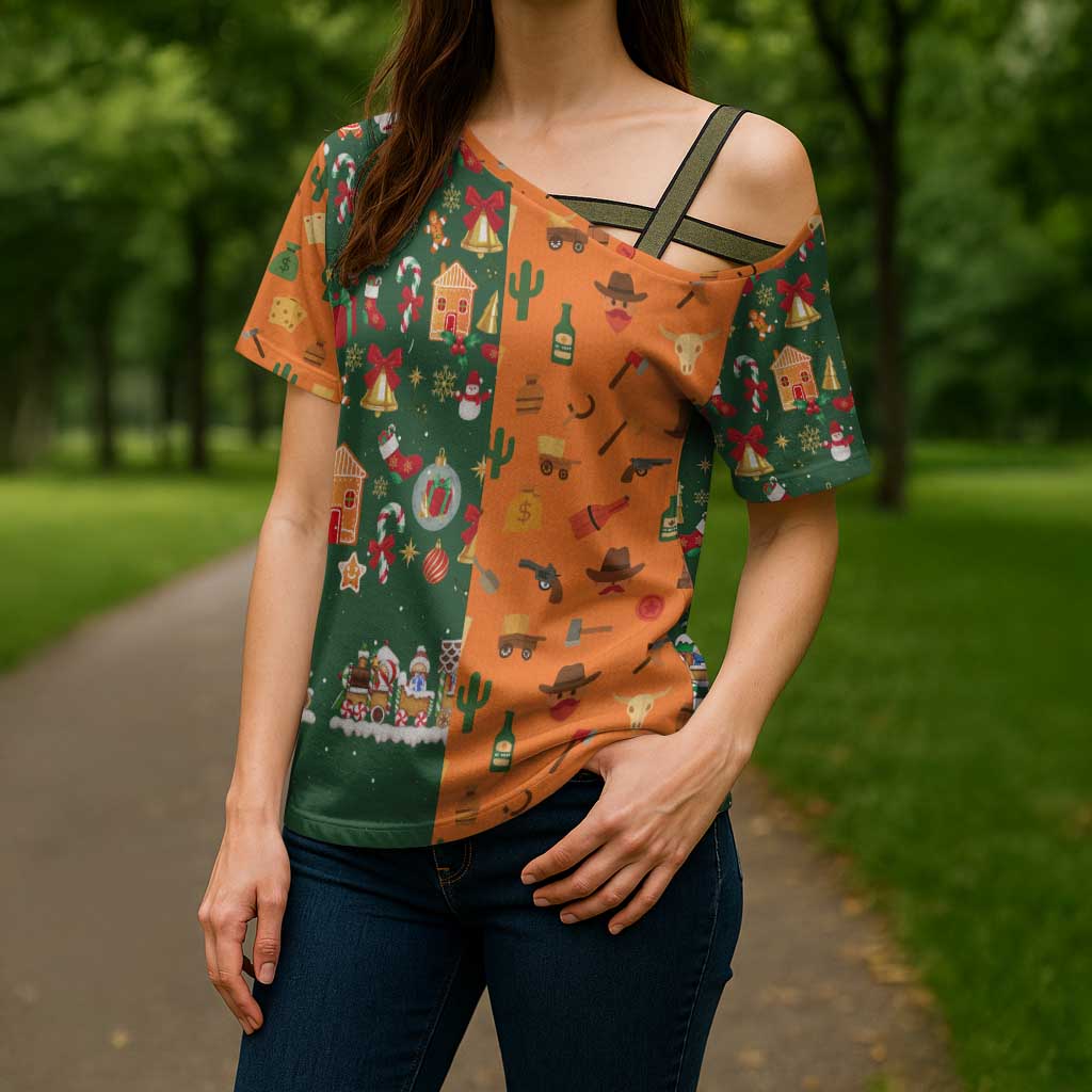 Merry Kiss My Texas Christmas Cross Shoulder Shirt Xmas Holiday Patterns - Wonder Print Shop