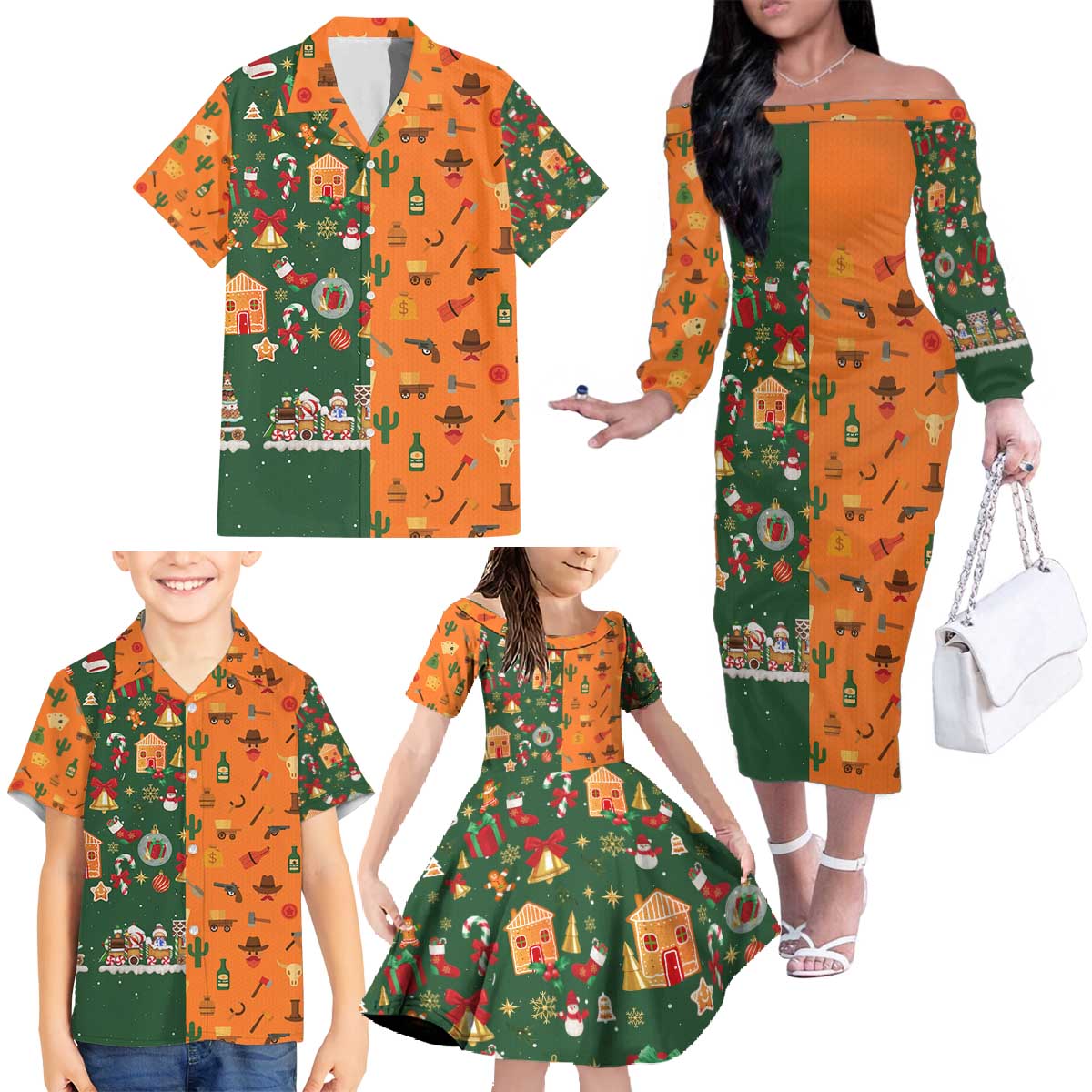 Merry Kiss My Texas Christmas Family Matching Off The Shoulder Long Sleeve Dress and Hawaiian Shirt Xmas Holiday Patterns - Wonder Print Shop
