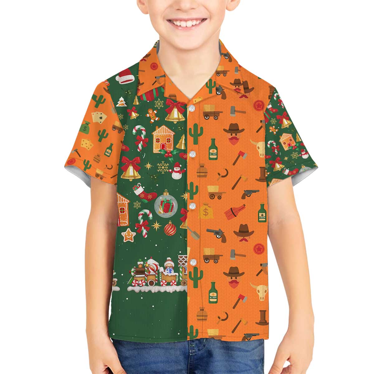 Merry Kiss My Texas Christmas Family Matching Off The Shoulder Long Sleeve Dress and Hawaiian Shirt Xmas Holiday Patterns - Wonder Print Shop