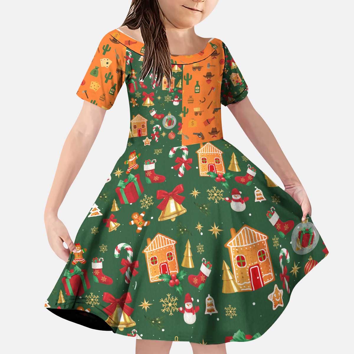 Merry Kiss My Texas Christmas Kid Short Sleeve Dress Xmas Holiday Patterns - Wonder Print Shop