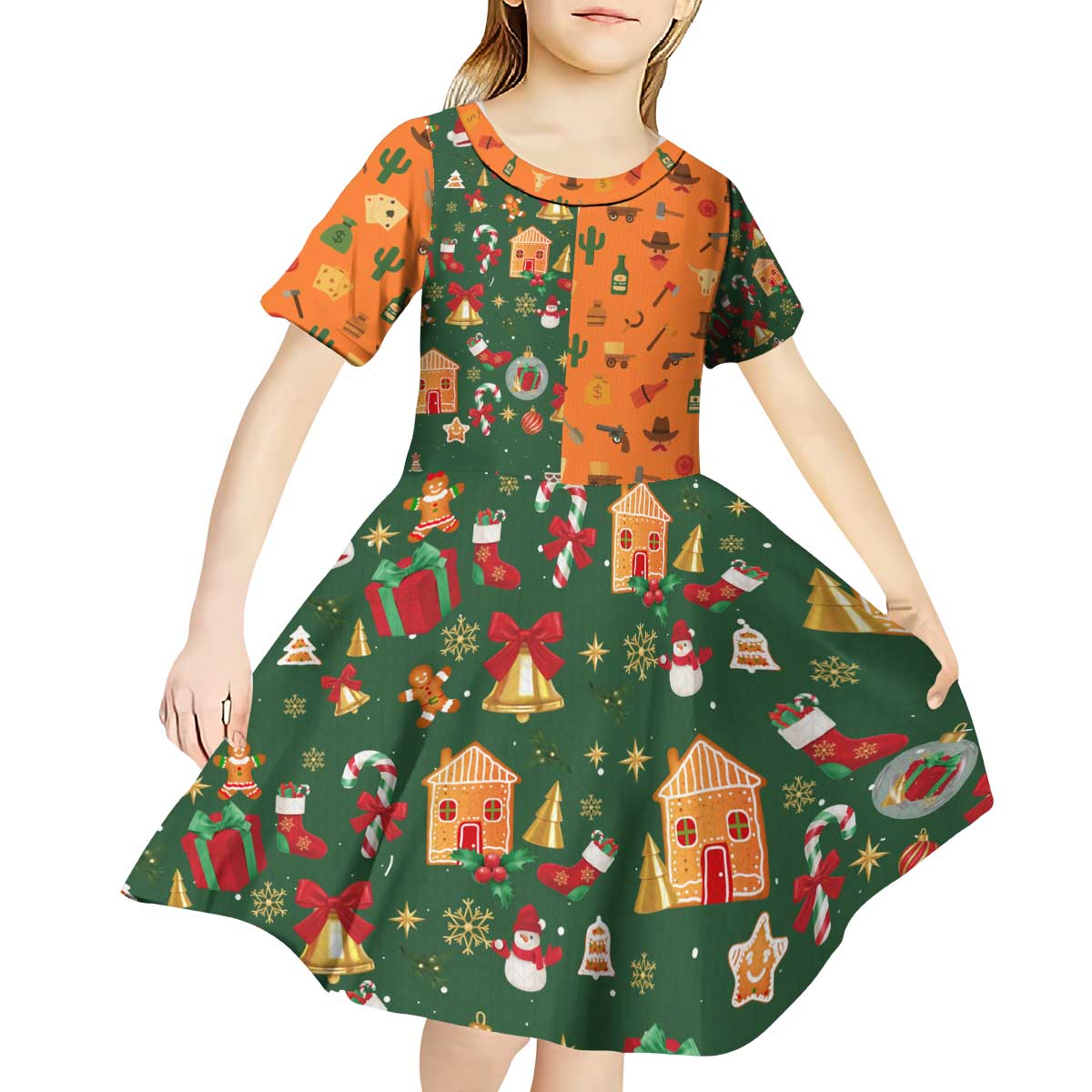 Merry Kiss My Texas Christmas Kid Short Sleeve Dress Xmas Holiday Patterns - Wonder Print Shop