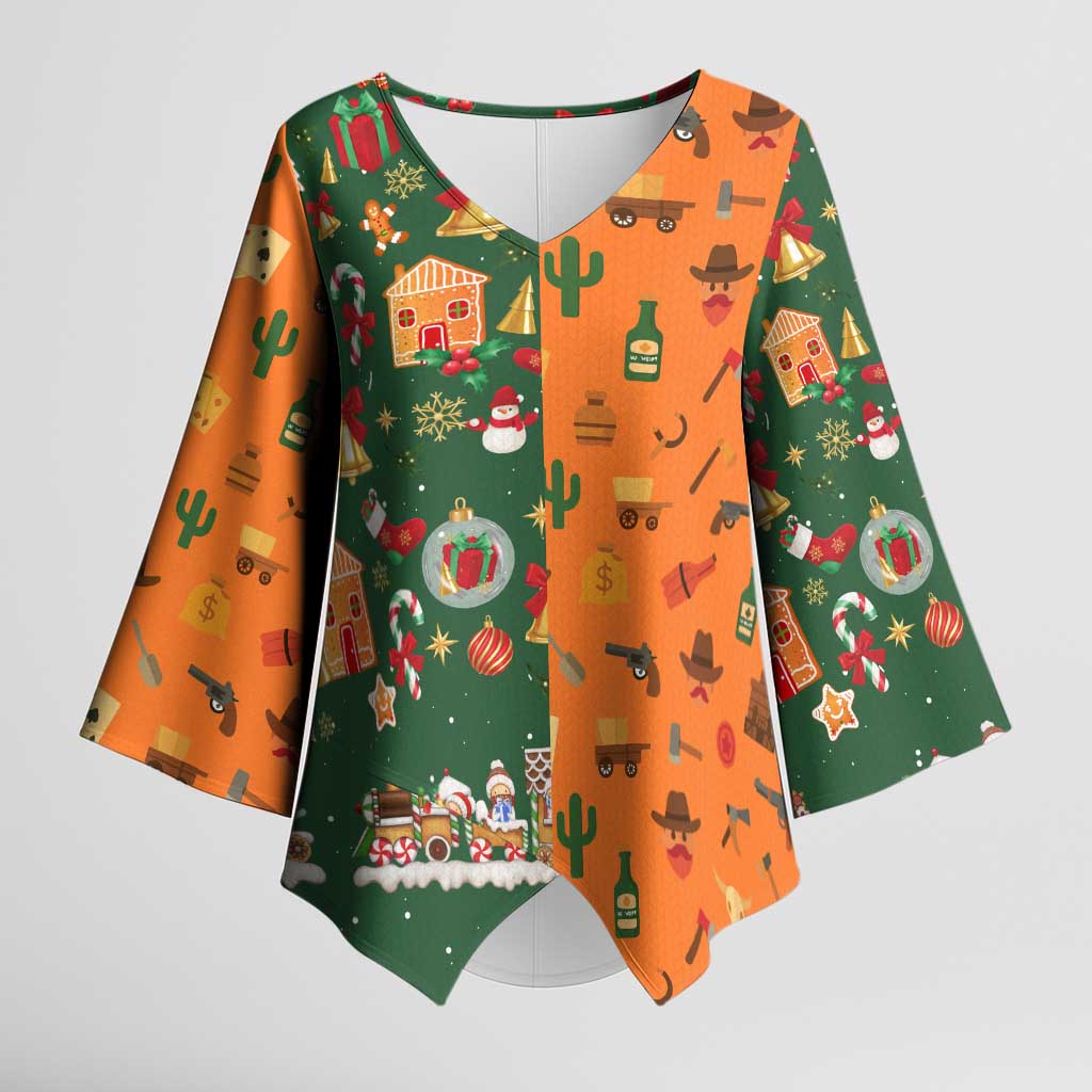 Merry Kiss My Texas Christmas Kimono Sleeve Blouse Xmas Holiday Patterns - Wonder Print Shop