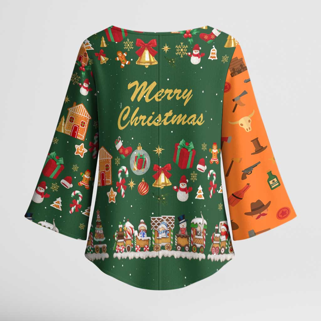 Merry Kiss My Texas Christmas Kimono Sleeve Blouse Xmas Holiday Patterns - Wonder Print Shop