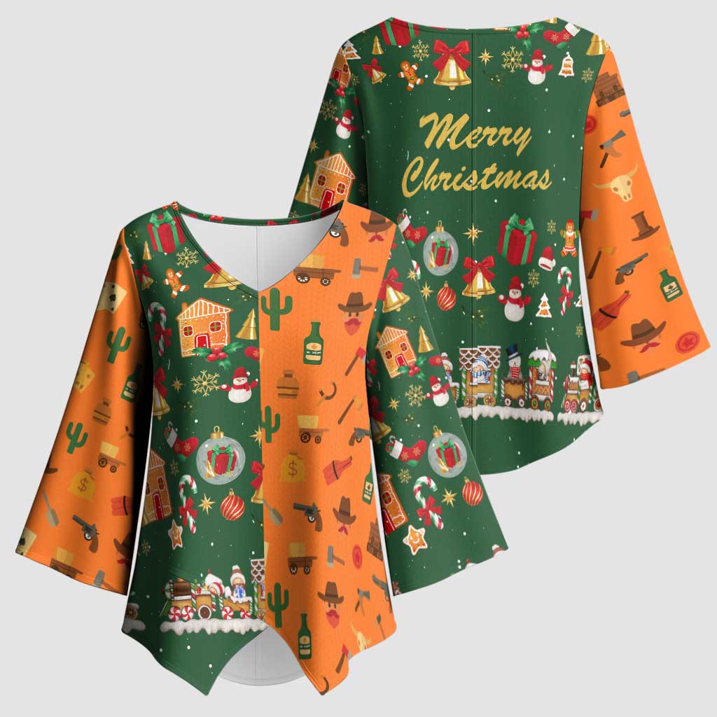 Merry Kiss My Texas Christmas Kimono Sleeve Blouse Xmas Holiday Patterns - Wonder Print Shop