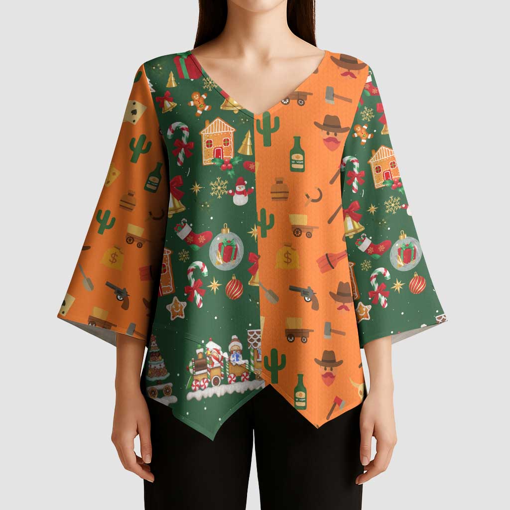 Merry Kiss My Texas Christmas Kimono Sleeve Blouse Xmas Holiday Patterns - Wonder Print Shop