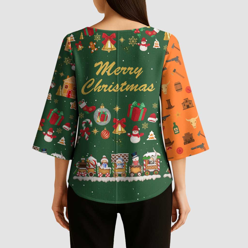 Merry Kiss My Texas Christmas Kimono Sleeve Blouse Xmas Holiday Patterns - Wonder Print Shop