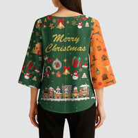 Merry Kiss My Texas Christmas Kimono Sleeve Blouse Xmas Holiday Patterns - Wonder Print Shop