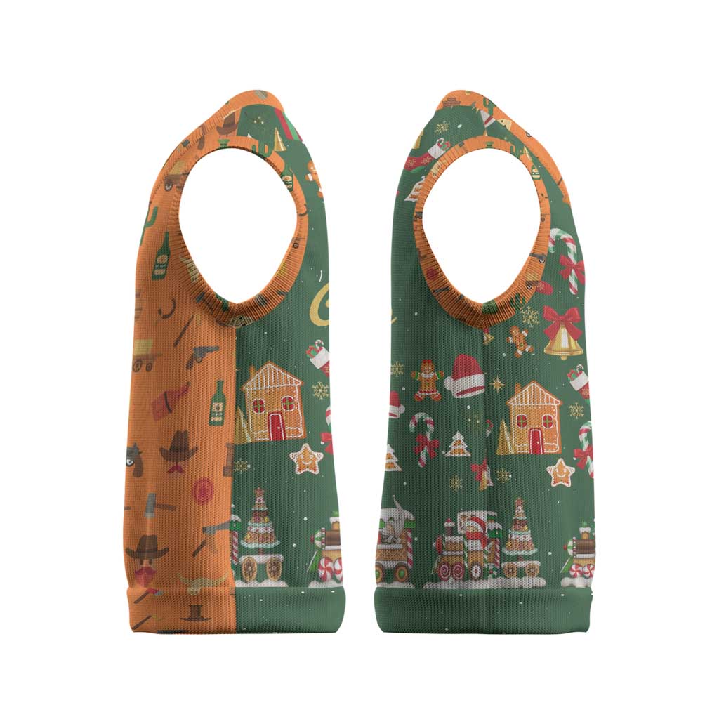 Merry Kiss My Texas Christmas Knitted V-Neck Vest Xmas Holiday Patterns - Wonder Print Shop