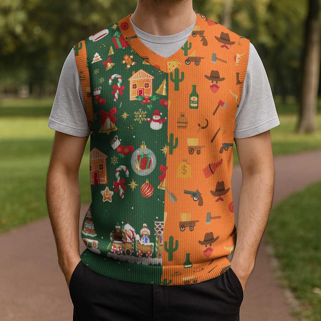 Merry Kiss My Texas Christmas Knitted V-Neck Vest Xmas Holiday Patterns - Wonder Print Shop