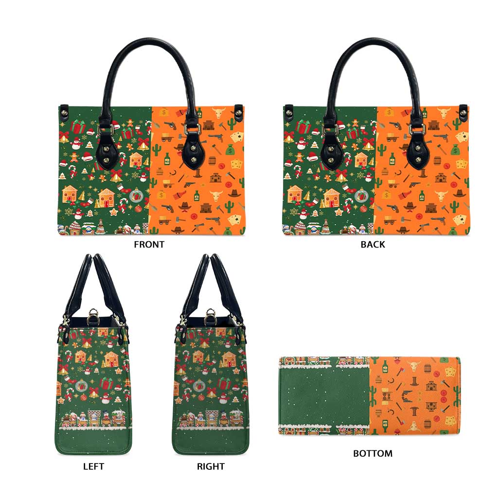 Merry Kiss My Texas Christmas Leather Bag Xmas Holiday Patterns - Wonder Print Shop