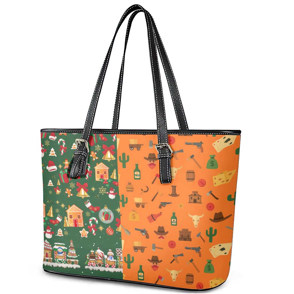 Merry Kiss My Texas Christmas Leather Tote Bag Xmas Holiday Patterns - Wonder Print Shop