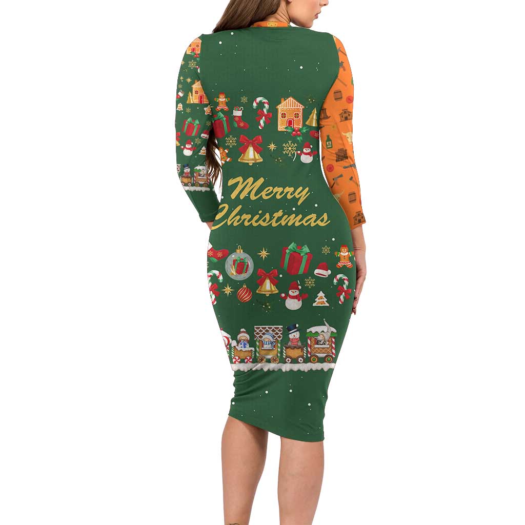 Merry Kiss My Texas Christmas Long Sleeve Bodycon Dress Xmas Holiday Patterns - Wonder Print Shop