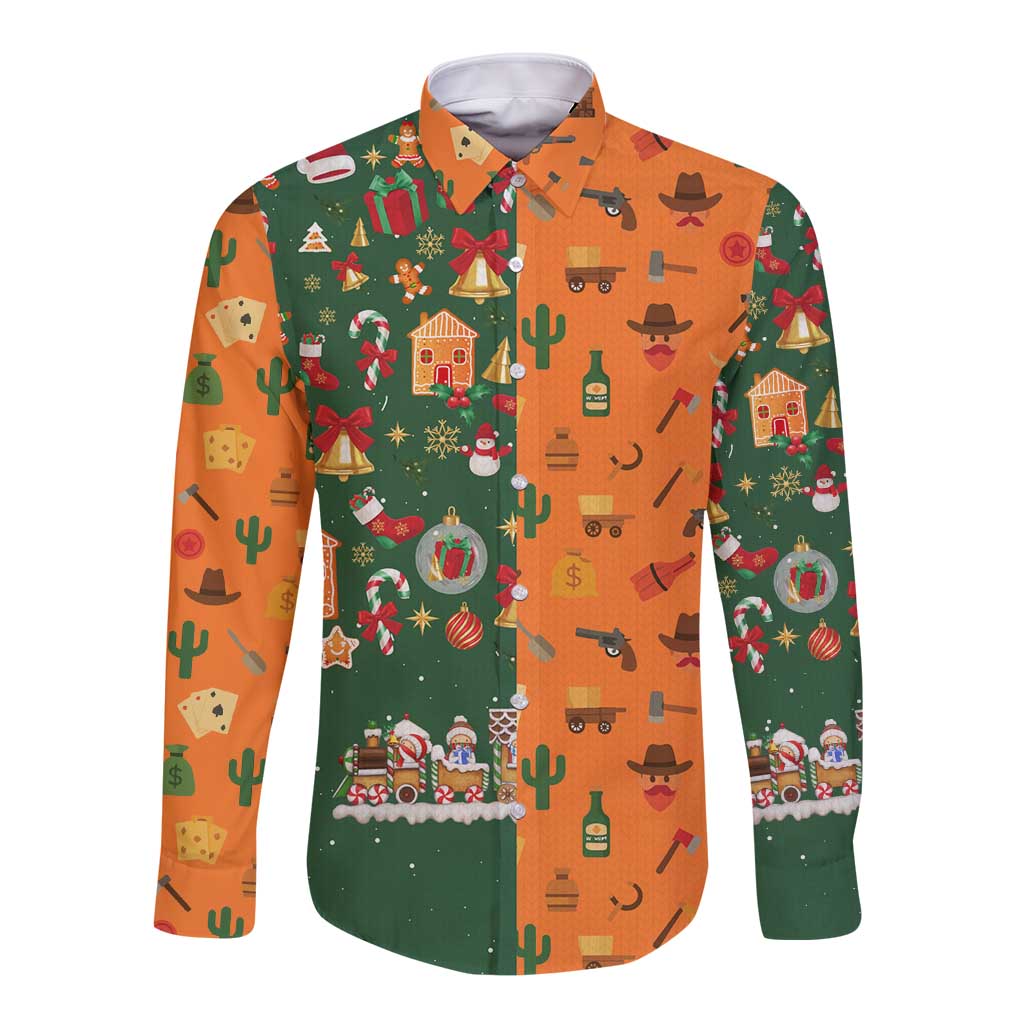 Merry Kiss My Texas Christmas Long Sleeve Button Shirt Xmas Holiday Patterns - Wonder Print Shop