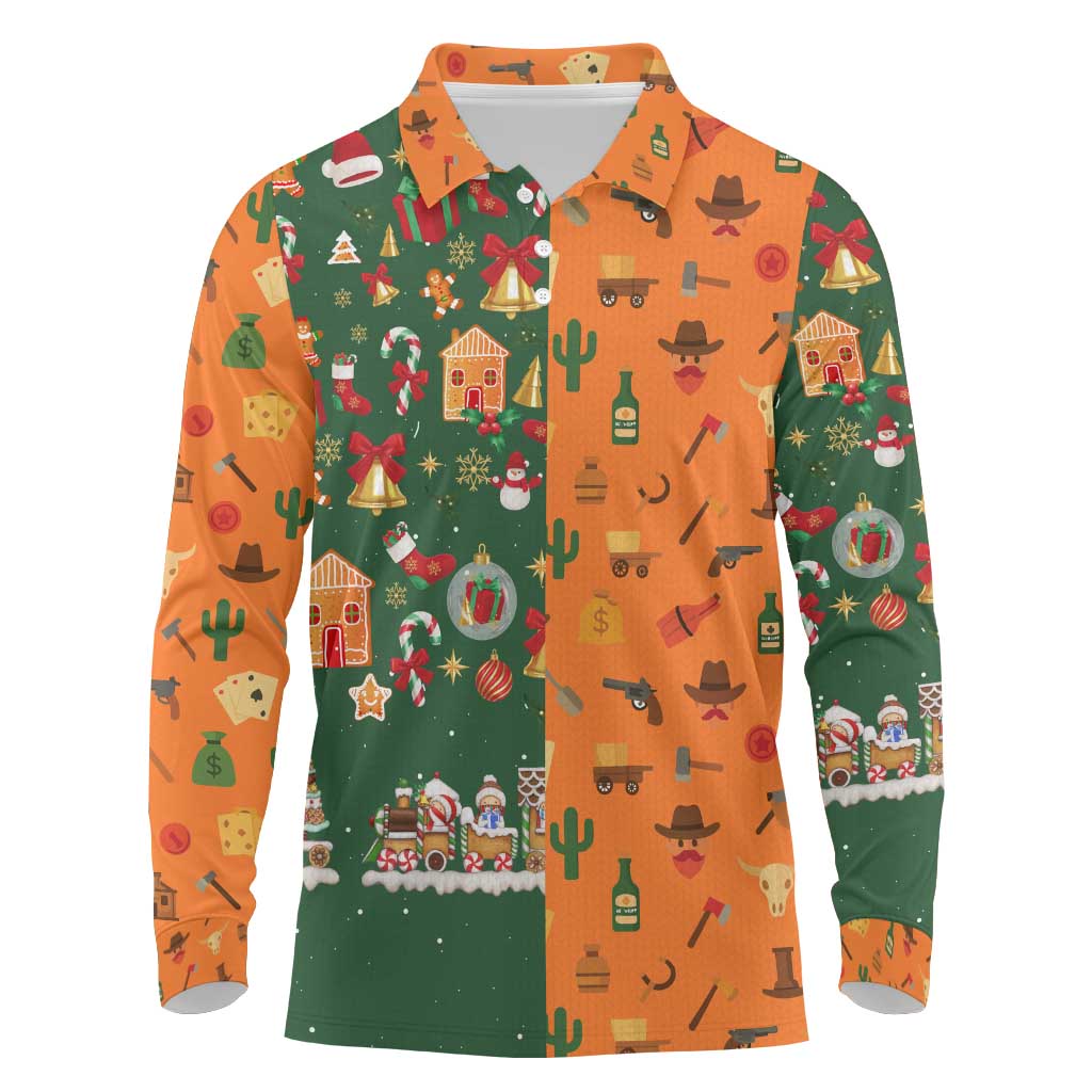 Merry Kiss My Texas Christmas Long Sleeve Polo Shirt Xmas Holiday Patterns - Wonder Print Shop