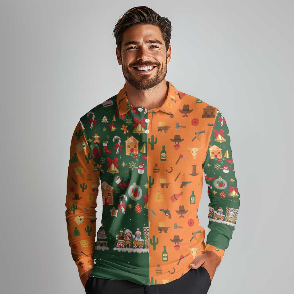 Merry Kiss My Texas Christmas Long Sleeve Polo Shirt Xmas Holiday Patterns - Wonder Print Shop