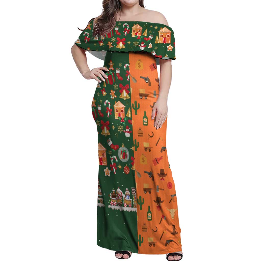 Merry Kiss My Texas Christmas Off Shoulder Maxi Dress Xmas Holiday Patterns - Wonder Print Shop