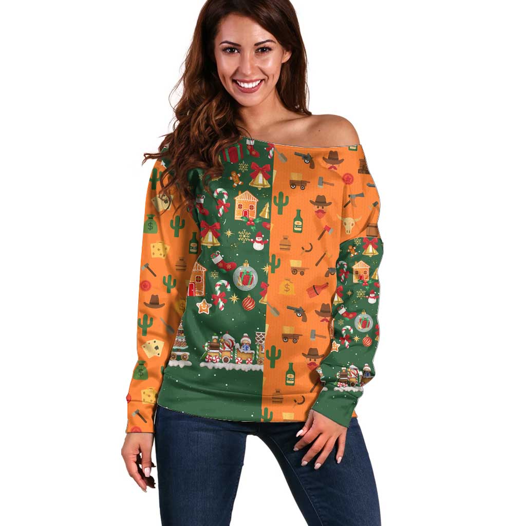 Merry Kiss My Texas Christmas Off Shoulder Sweater Xmas Holiday Patterns - Wonder Print Shop