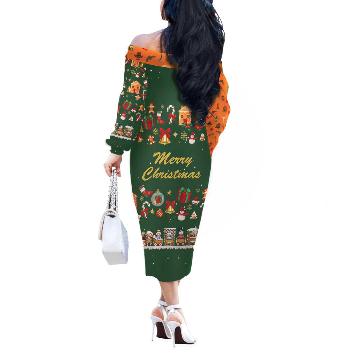 Merry Kiss My Texas Christmas Off The Shoulder Long Sleeve Dress Xmas Holiday Patterns - Wonder Print Shop