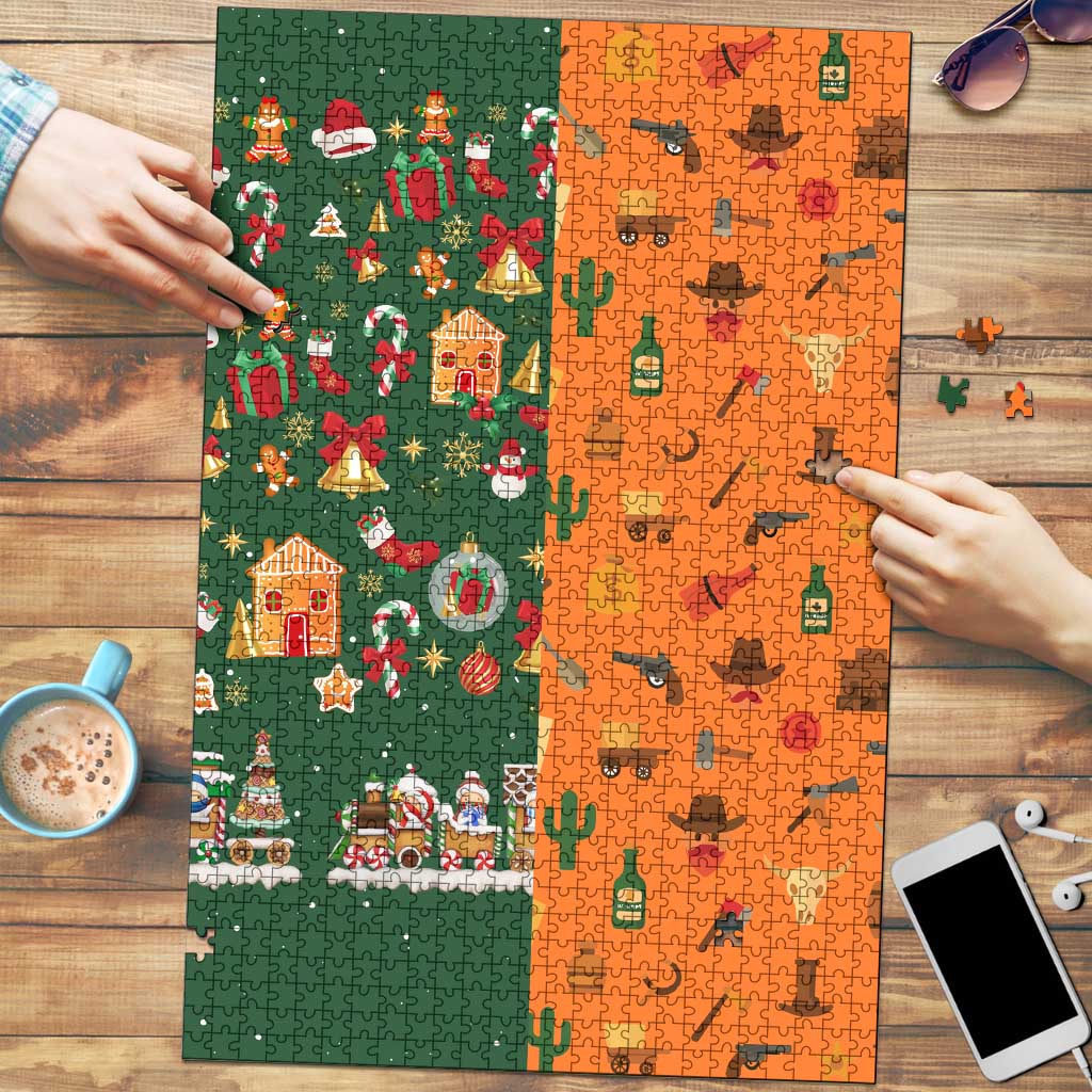 Merry Kiss My Texas Christmas Puzzle Xmas Holiday Patterns - Wonder Print Shop