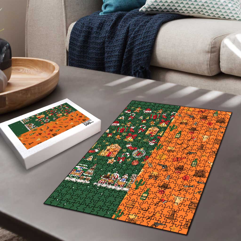 Merry Kiss My Texas Christmas Puzzle Xmas Holiday Patterns - Wonder Print Shop