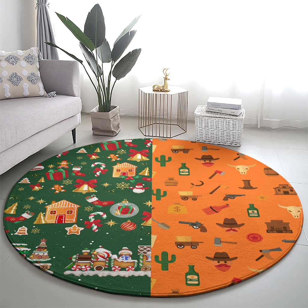 Merry Kiss My Texas Christmas Round Carpet Xmas Holiday Patterns - Wonder Print Shop