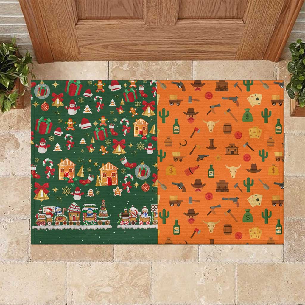 Merry Kiss My Texas Christmas Rubber Doormat Xmas Holiday Patterns - Wonder Print Shop