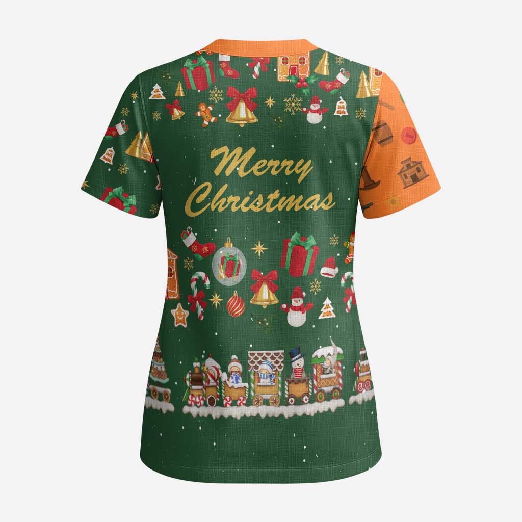 Merry Kiss My Texas Christmas Scrub Top Xmas Holiday Patterns - Wonder Print Shop