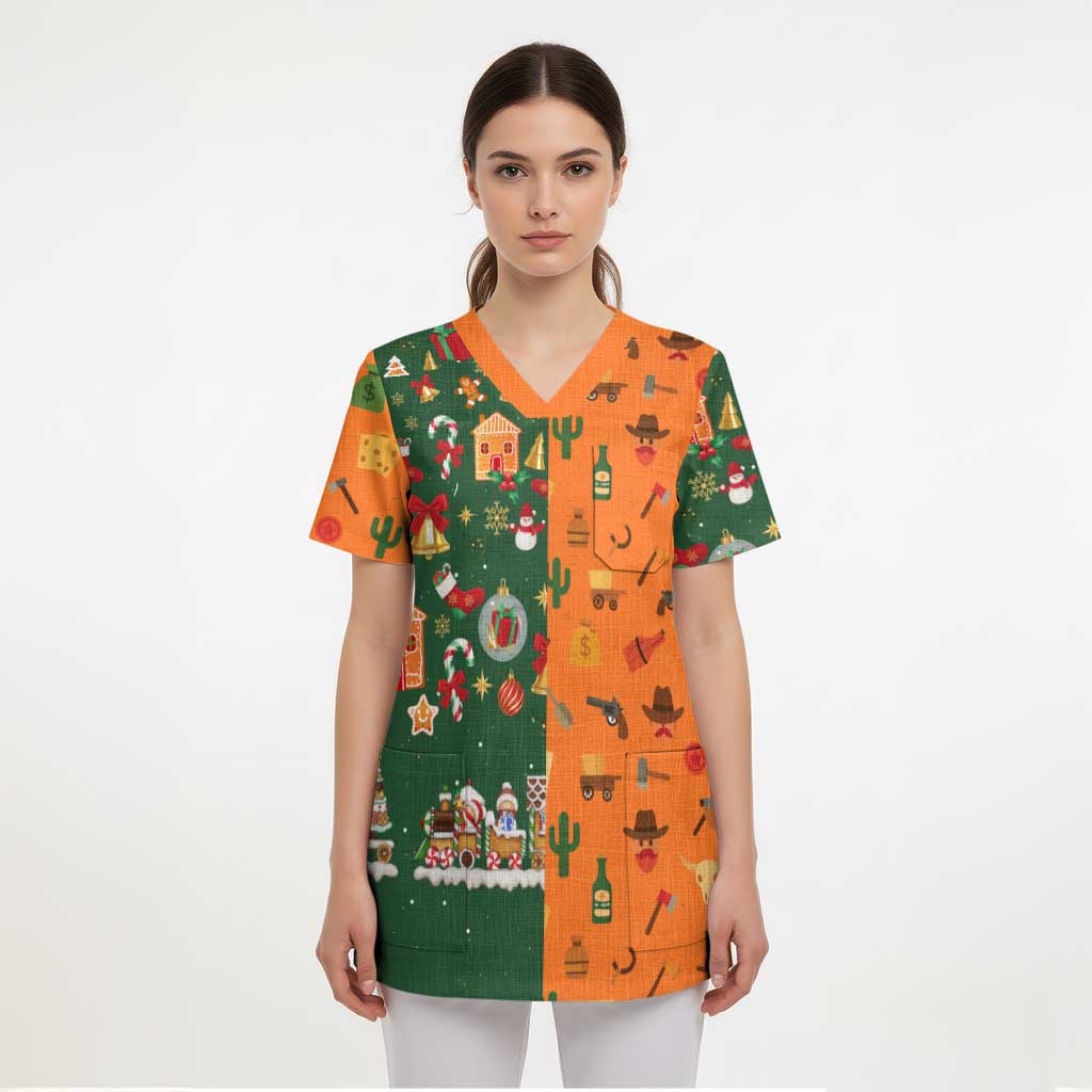 Merry Kiss My Texas Christmas Scrub Top Xmas Holiday Patterns - Wonder Print Shop
