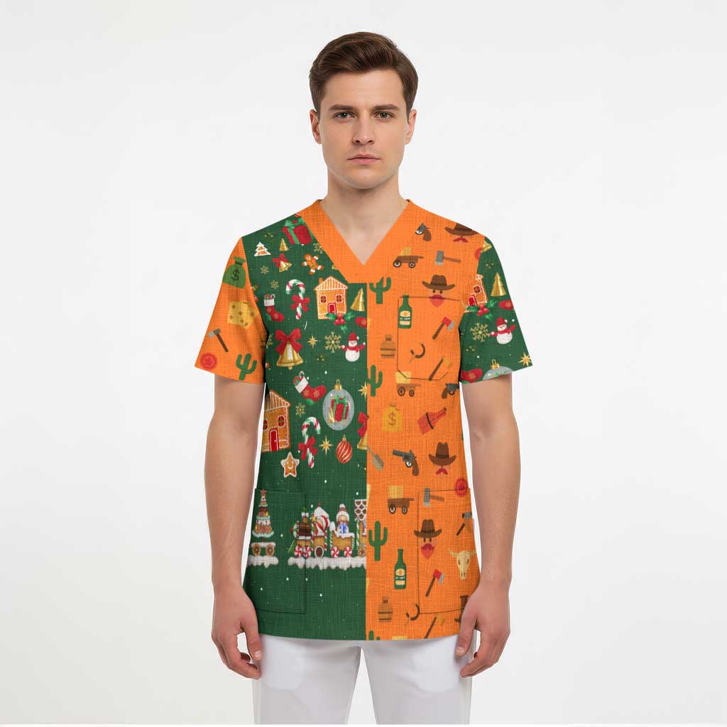 Merry Kiss My Texas Christmas Scrub Top Xmas Holiday Patterns - Wonder Print Shop