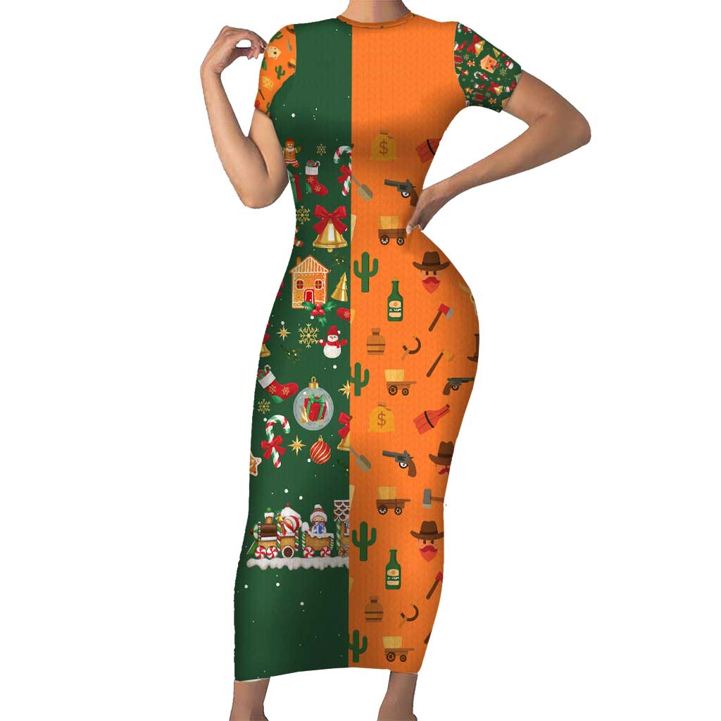 Merry Kiss My Texas Christmas Short Sleeve Bodycon Dress Xmas Holiday Patterns - Wonder Print Shop