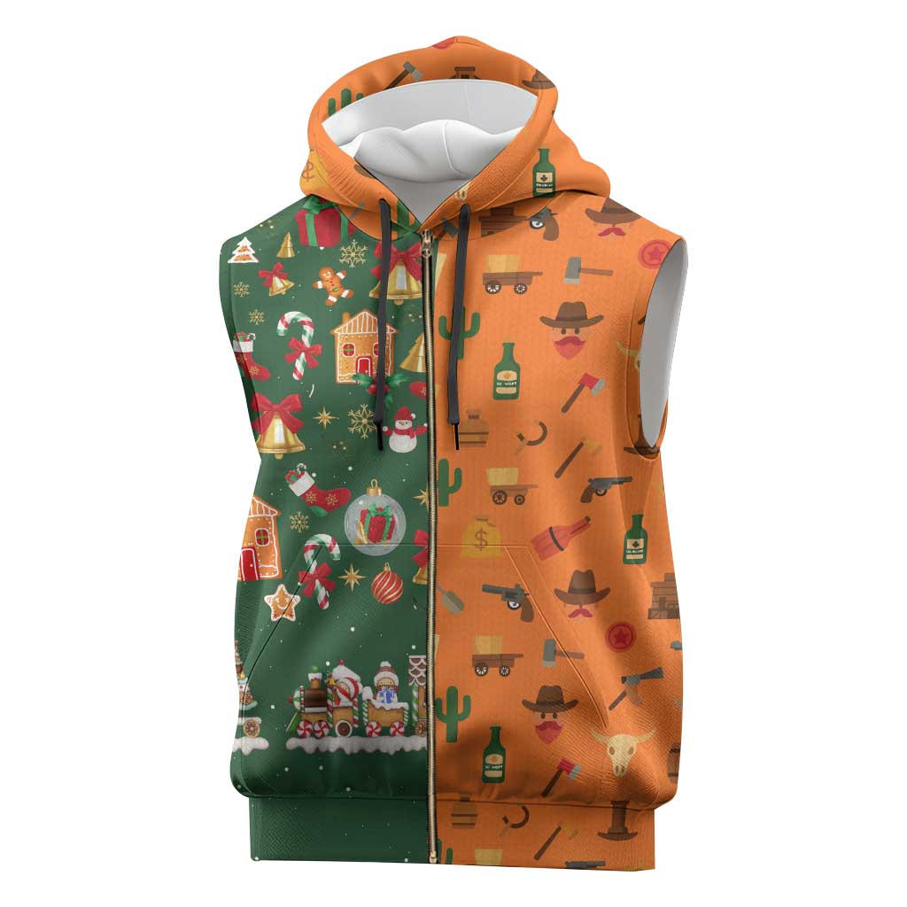 Merry Kiss My Texas Christmas Sleeveless Zip Hoodie Xmas Holiday Patterns - Wonder Print Shop