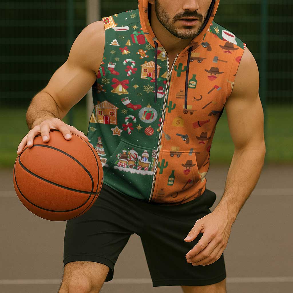 Merry Kiss My Texas Christmas Sleeveless Zip Hoodie Xmas Holiday Patterns - Wonder Print Shop