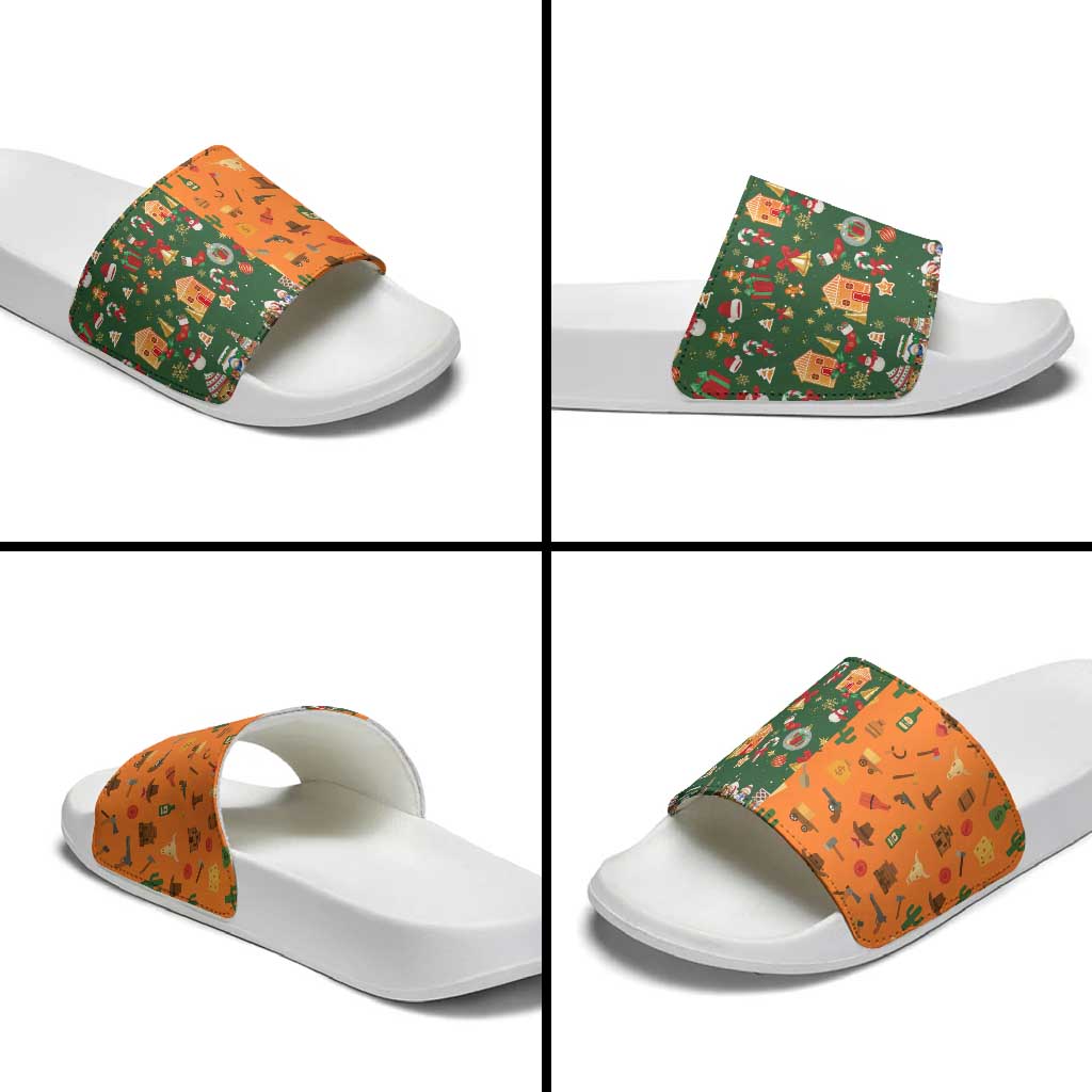 Merry Kiss My Texas Christmas Slide Sandals Xmas Holiday Patterns - Wonder Print Shop
