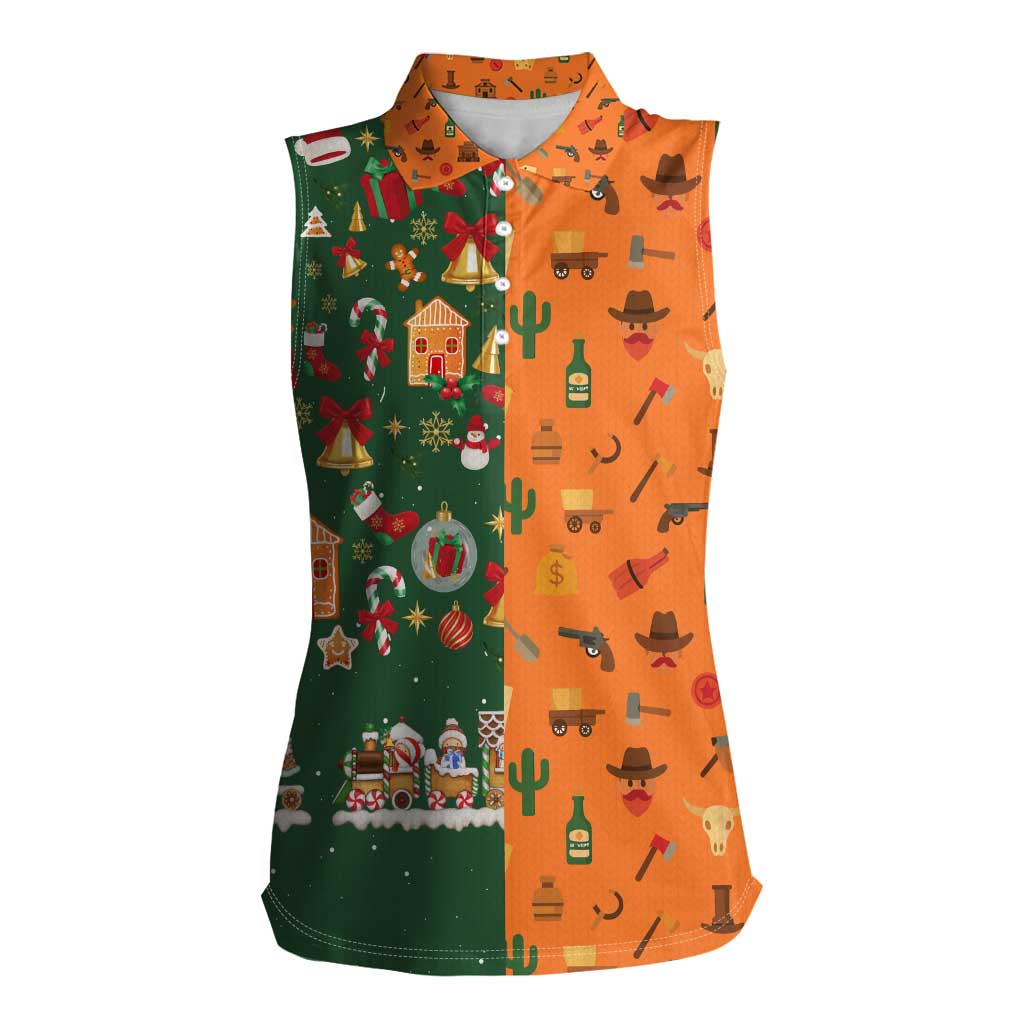 Merry Kiss My Texas Christmas Women Sleeveless Polo Shirt Xmas Holiday Patterns - Wonder Print Shop