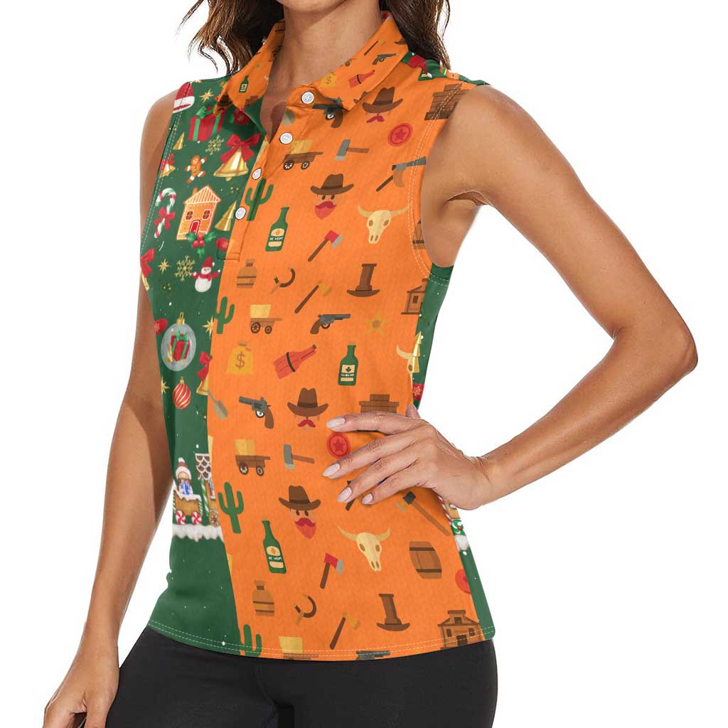 Merry Kiss My Texas Christmas Women Sleeveless Polo Shirt Xmas Holiday Patterns - Wonder Print Shop